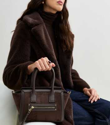 Dark Brown Faux Suede Winged Mini Crossbody Bag