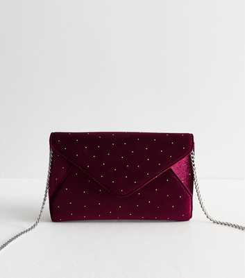 Dark Burgundy Satin Pin Spot Clutch Bag
