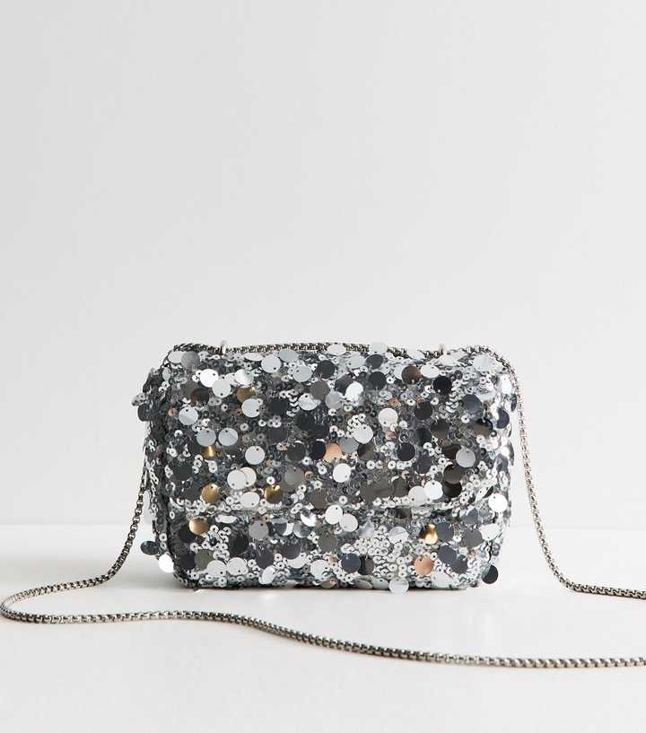 Silver Cluster Sequin Chain Crossbody Bag