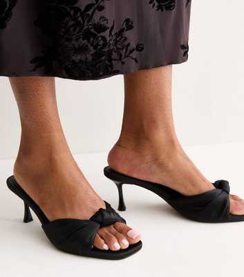 Black Satin Knot Strap Mule Sandals