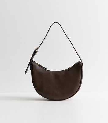 Dark Brown Faux Leather Scoop Shoulder Bag