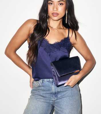 Navy Satin Rectangular Bar Clutch