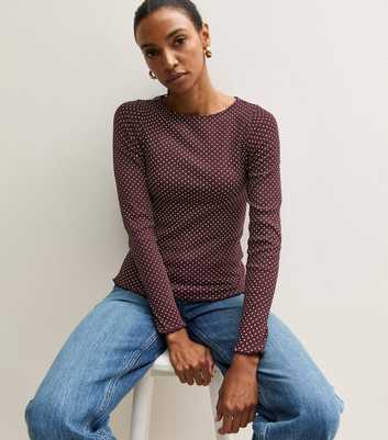 Red Cotton Rich Polka Dot Long Sleeve Top