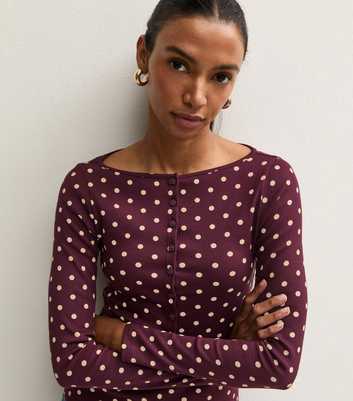 Red Cotton Rich Polka Dot Ribbed Button Front Top
