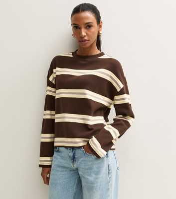 Brown Cotton Rich Striped Long Sleeve Skater T-Shirt