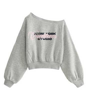 Grey Studio Embroidered Off Shoulder Sweatshirt