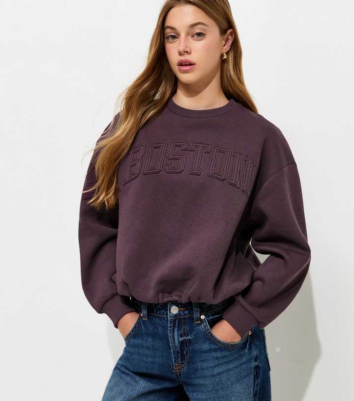 Girls Dark Purple Boston Appliqué Sweatshirt