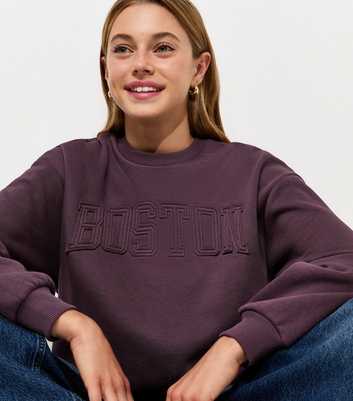 Girls Dark Purple Boston Appliqué Sweatshirt