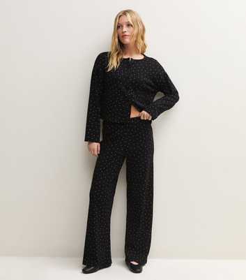 Black Polka Dot Button Through Long Sleeve Tee