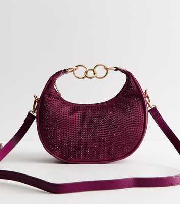 Dark Burgundy Embellished Chain Handle Grab Bag