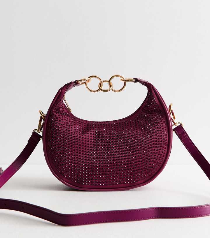 Dark Burgundy Embellished Chain Handle Grab Bag