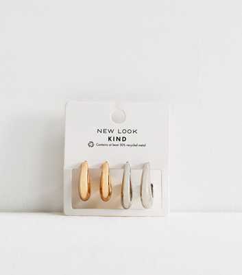 Pack of 2 Mixed Metal Chunky Open Hoop Earrings
