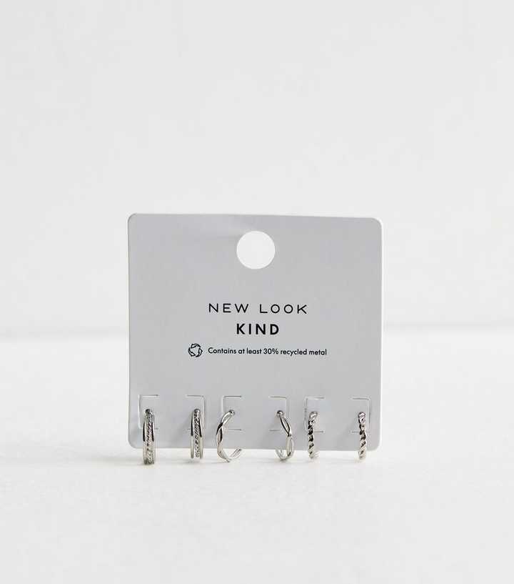 Pack of 3 Silver Tone Mini Twist Hoop Earrings