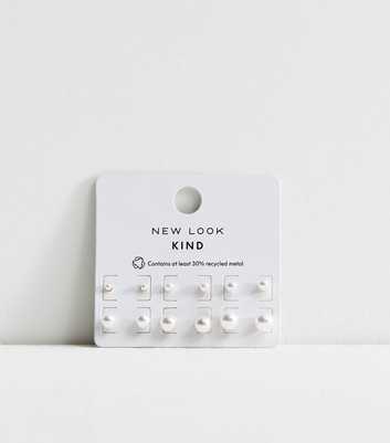 Pack of 6 White Faux Pearl Stud Earrings