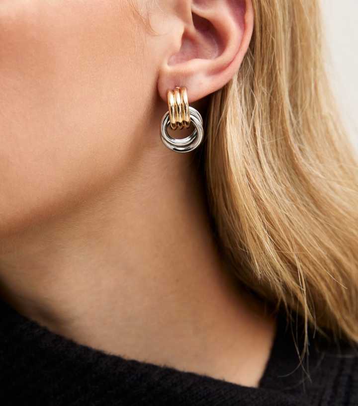 Mixed Metal Doorknocker Knot Stud Earrings