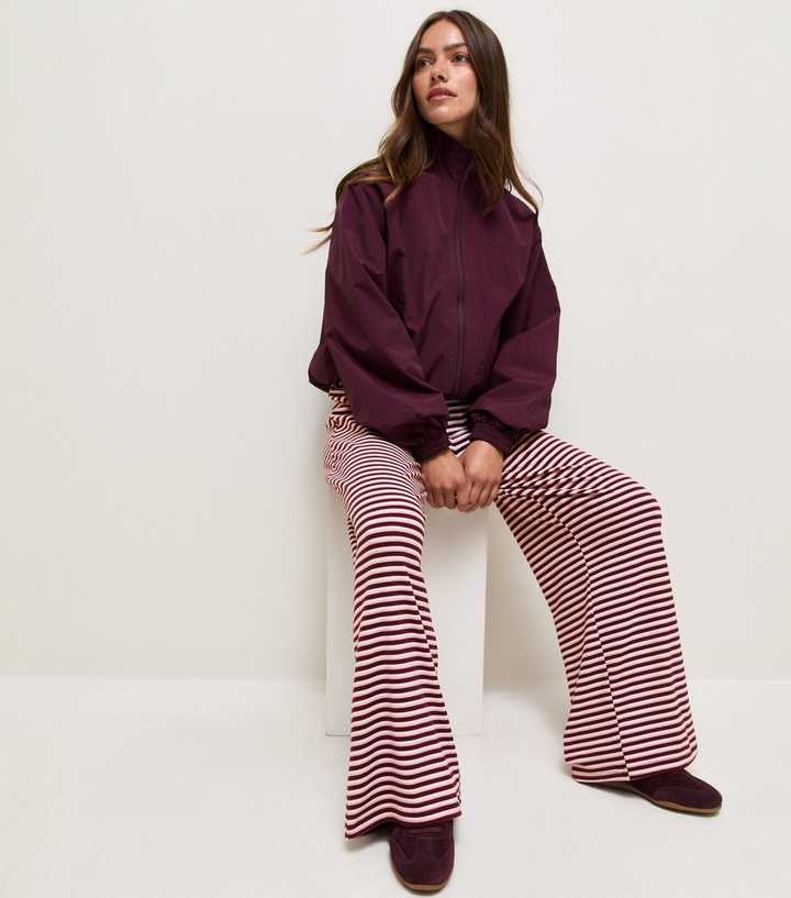 Petite Red Striped Jersey Wide Leg Trousers