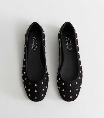 Black Faux Suede Studded Ballet Pumps