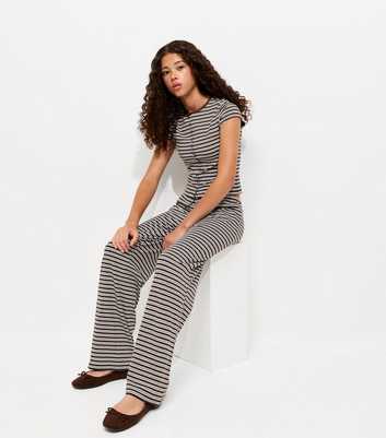Girls Brown Cotton Rich Striped Trousers