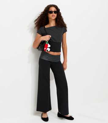 Girls Black Cotton Rich Spot Print Foldover Waistband Flared Trousers