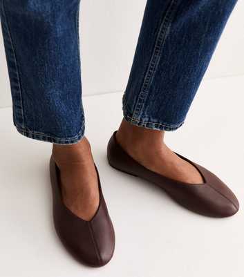 Dark Brown Faux Leather High Vamp Ballet Flats
