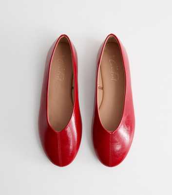 Bright Red Faux Leather High Vamp Ballet Flats