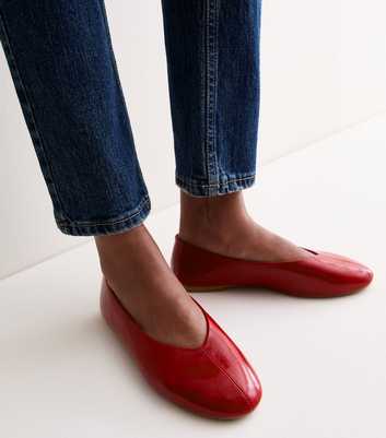 Bright Red Faux Leather High Vamp Ballet Flats
