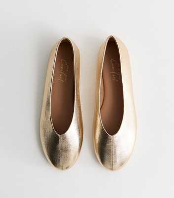 Gold Faux Leather High Vamp Ballet Flats