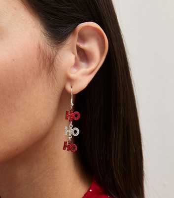 Red Christmas Ho Ho Ho Embellished Drop Earrings