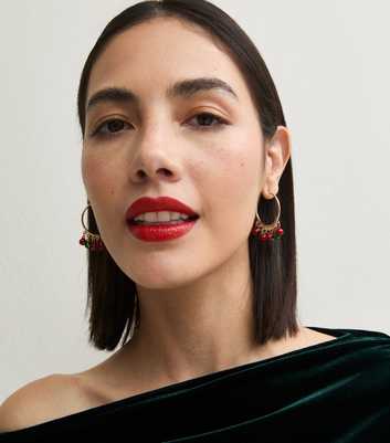 Gold-Tone Christmas Jingle Ball Hoop Earrings