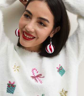 Bright Red Christmas Bauble Drop Earrings