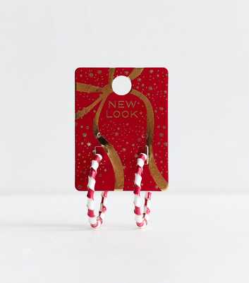 Pink Christmas Candy Cane Hoop Earrings