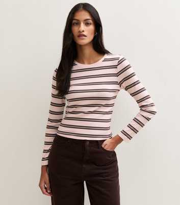 Petite Pink Cotton Rich Striped Long Sleeve Top