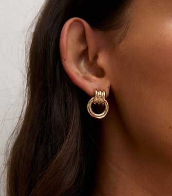 Gold Tone Door Knocker Drop Earrings