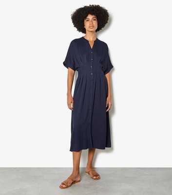 Apricot Navy Pleated Shirt Dress
