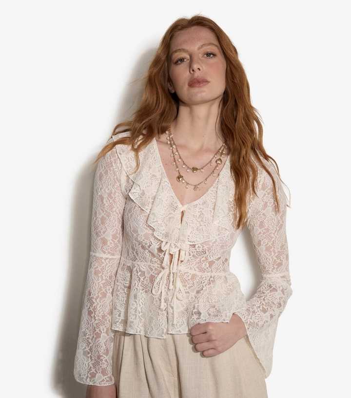 Apricot Cream Floral Lace Ruffle Cardigan