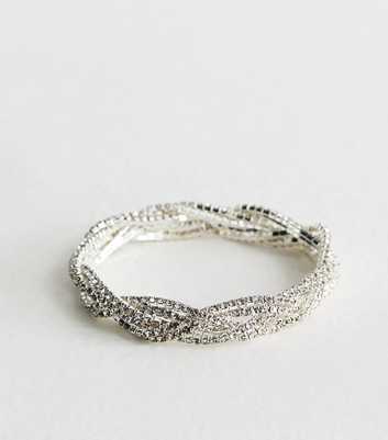 Silver Tone Plaited Diamanté Bracelet