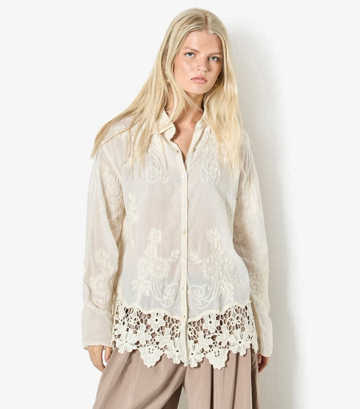Apricot Stone Lace Edge Oversized Shirt