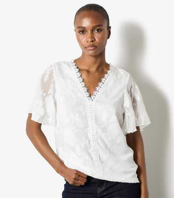 Apricot White Floral Jacquard Top
