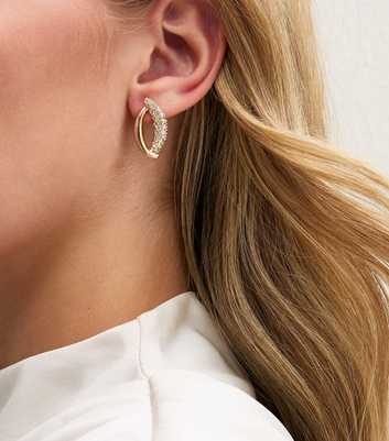 Gold Tone Diamante Open Oval Stud Earrings