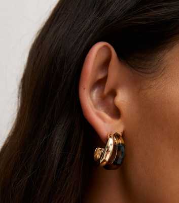 Gold Tone Brown Tortoiseshell Chunky Hoop Earrings