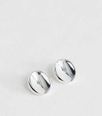 Silver Tone Sleek Circle Stud Earrings