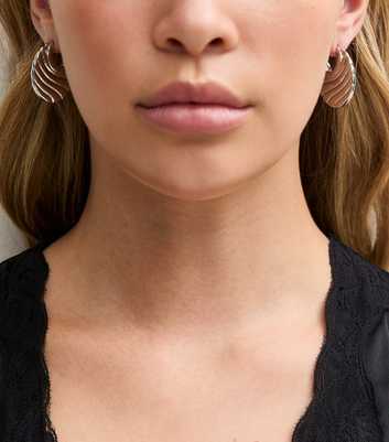 Silver Tone Ridged Flat Hoop Earrings