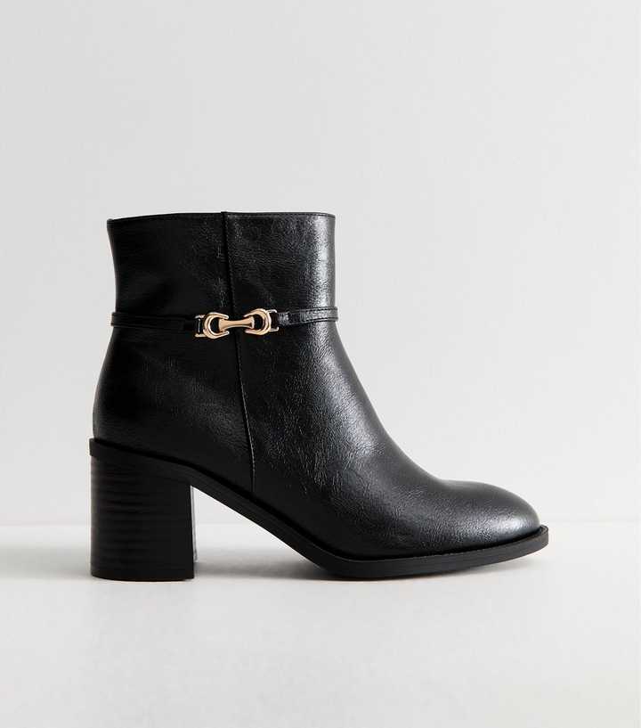 Wide Fit Black Faux Leather Buckle Ankle Boots