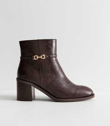 Wide Fit Dark Brown Faux Leather Buckle Ankle Boots
