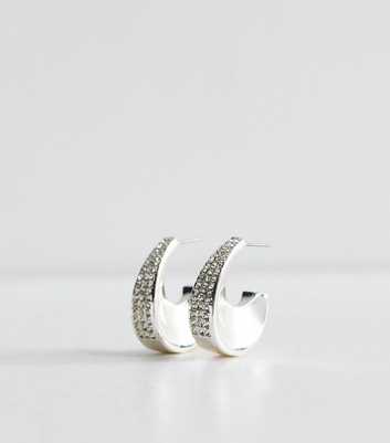 Silver Tone Diamant?� Chunky Hoop Earrings