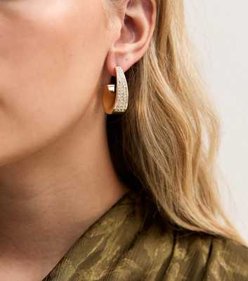 Gold Tone Diamante Chunky Hoop Earrings