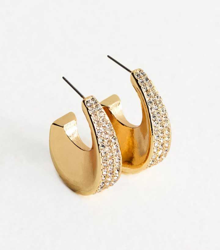 Gold Tone Diamante Chunky Hoop Earrings