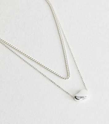 Silver Tone 2 Layer Chain Dome Pendant Necklace