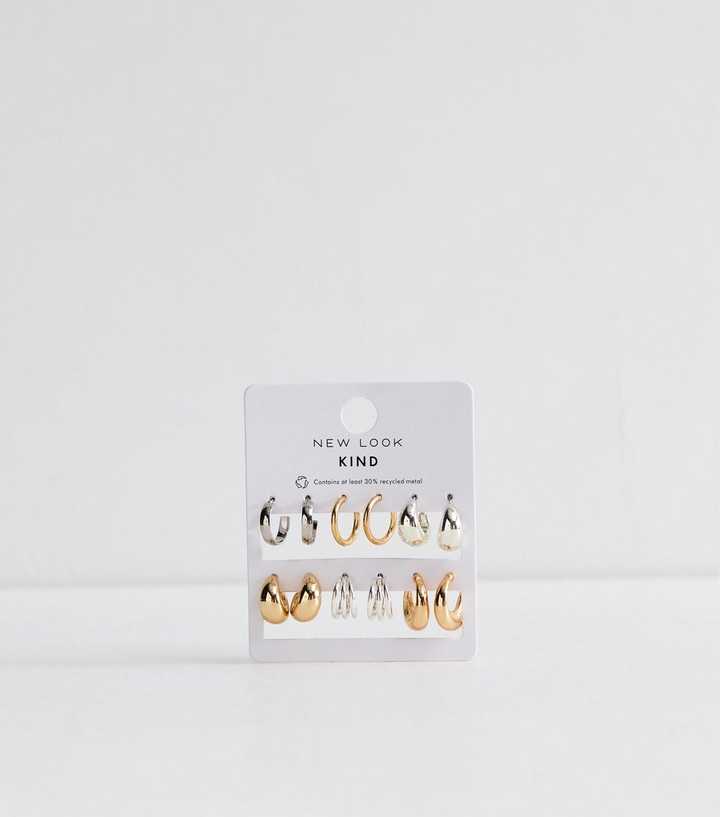 Pack of 6 Mixed Metal Chunky Mini Hoop Earrings