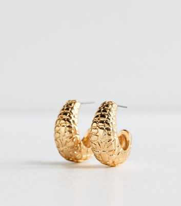Gold Tone Beaten Chunky Open Hoop Earrings